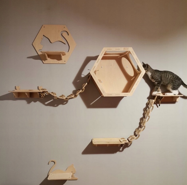 Levně Závěsná dráha pro kočky s pelíškem, nástěnná – kotěstrada