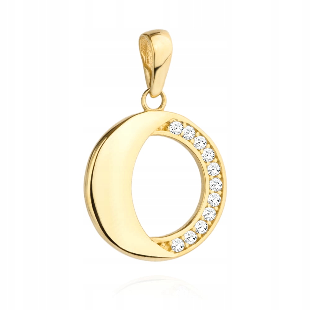 Zlatý přívěsek 585, půlkruh, osazený kubickými zirkony, jako dárek pro ni