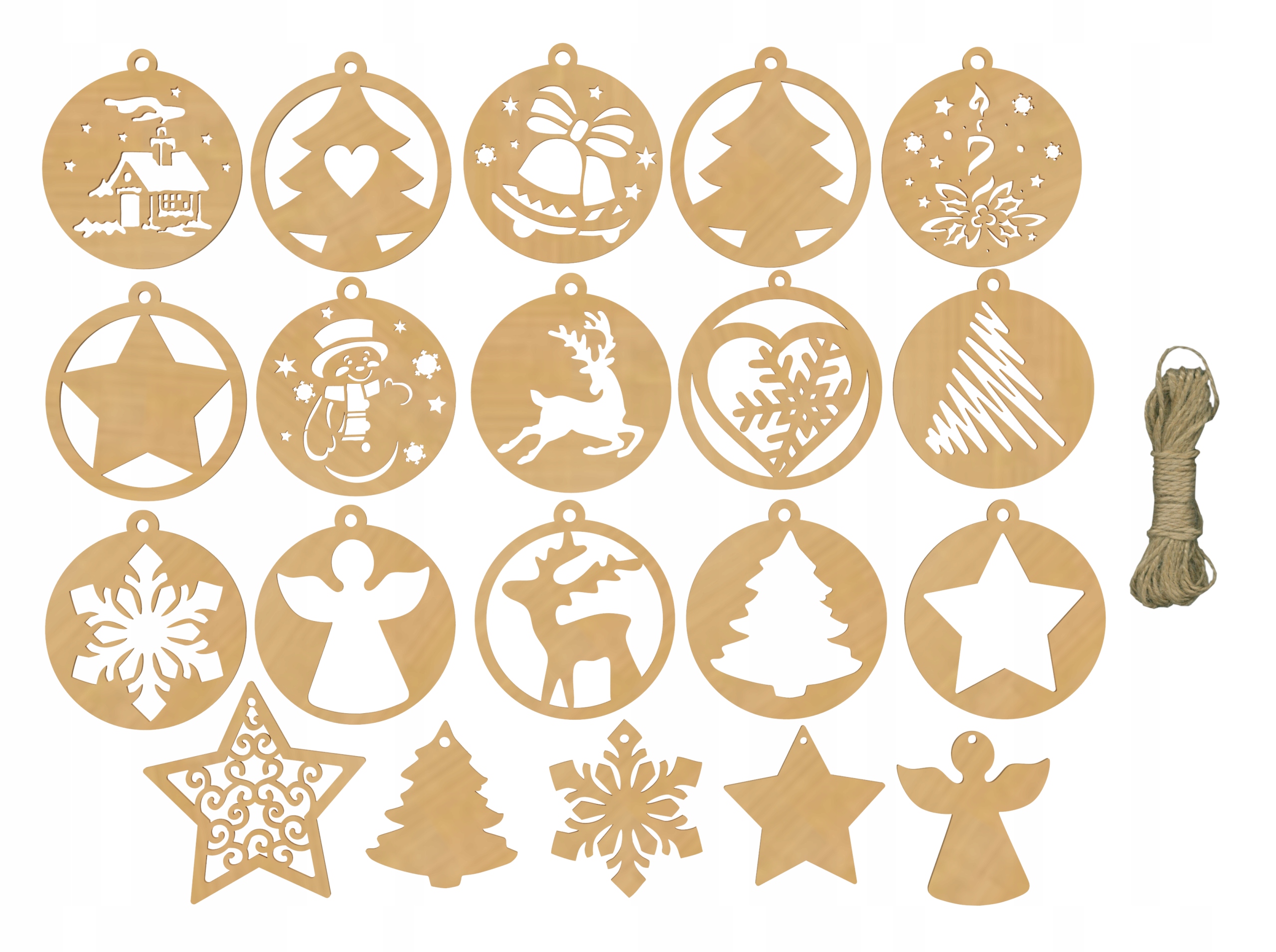 

Drewniane Ozdoby Choinkowe Bombki 20 Sztuk Zestaw