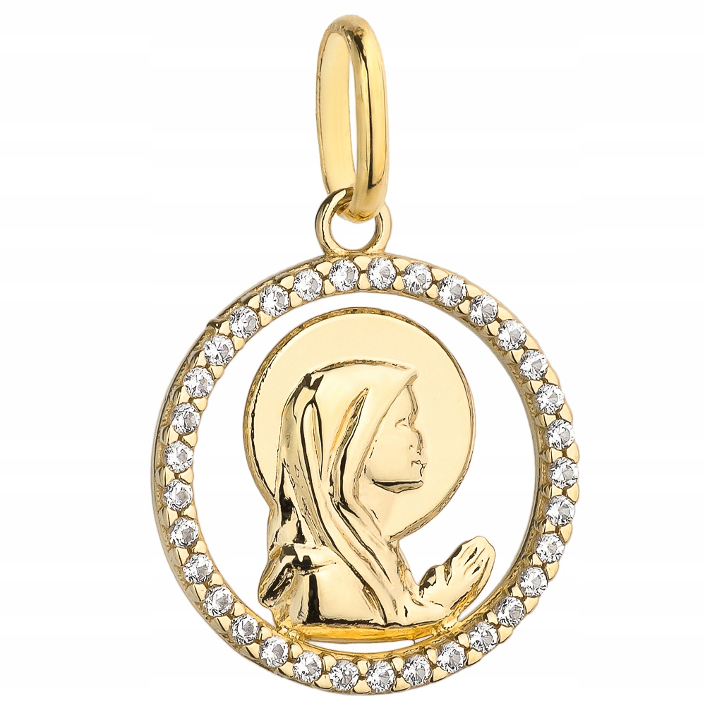 Złota zawieszka MATKA BOSKA W KOLE Z CYRKONIAMI 585 Płeć kobieta