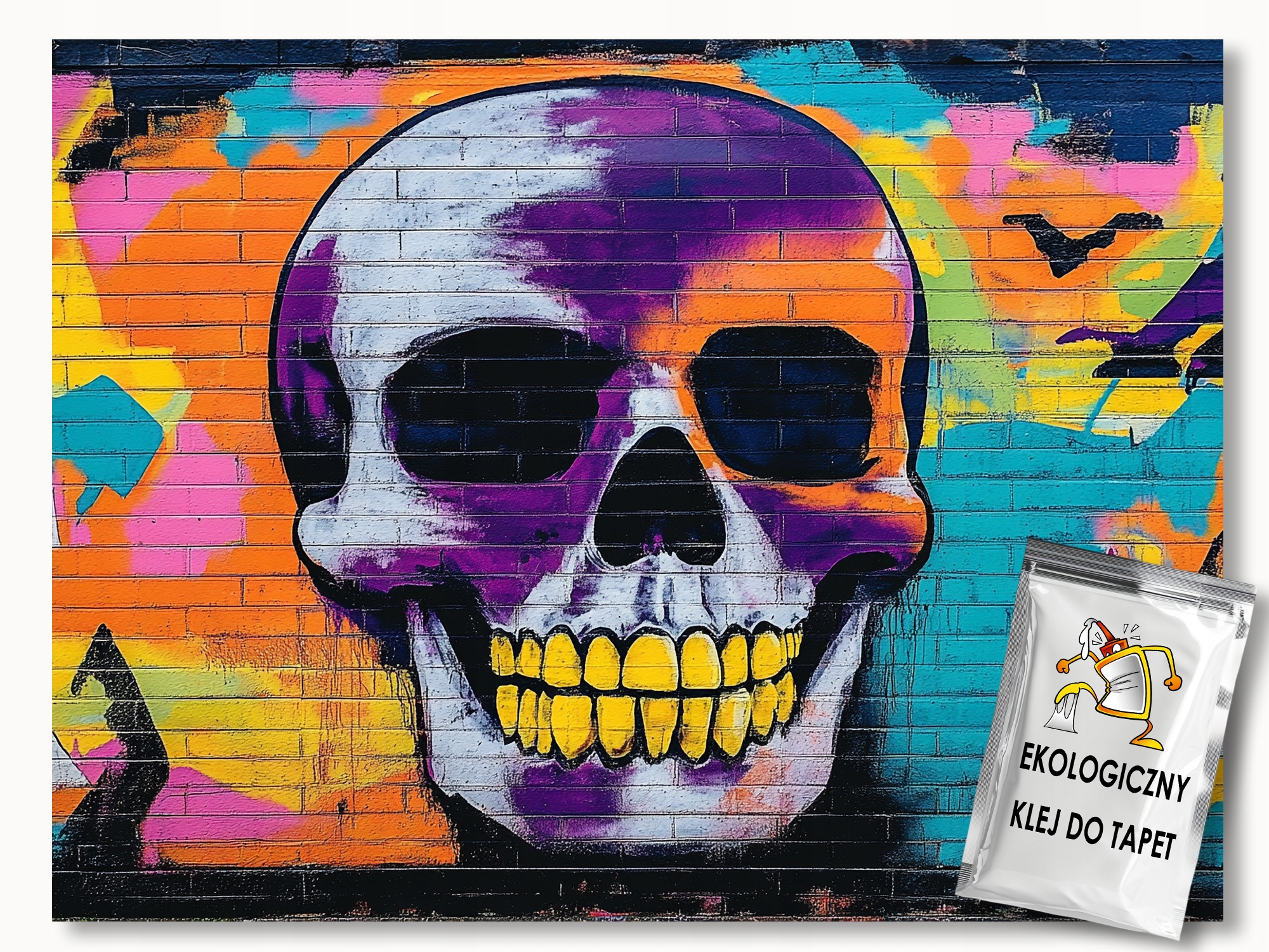 Fototapeta Flizelina Cihla Graffiti Mural Street Art Lebka 254x184 lepidlo