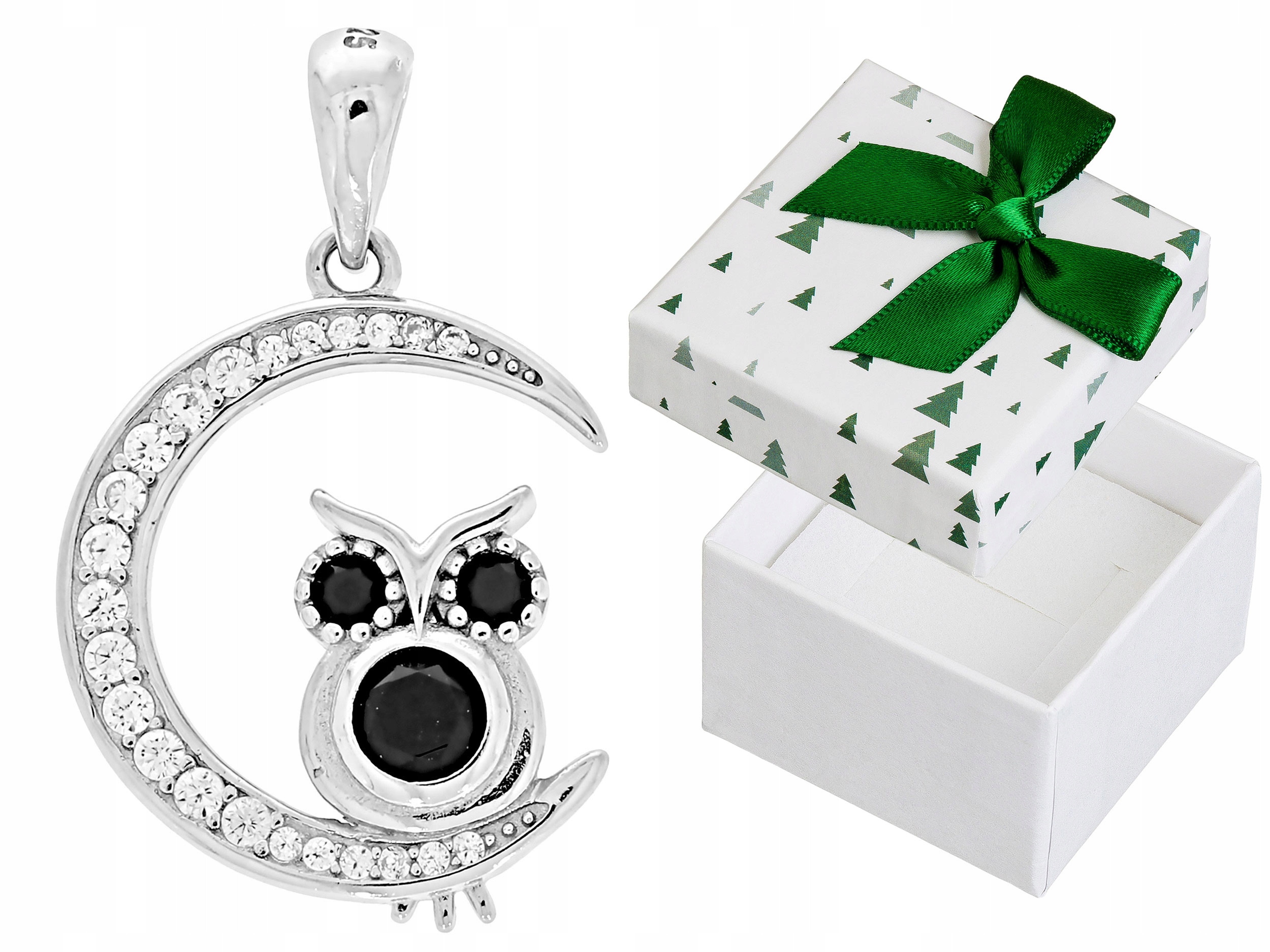 Stříbrný Přívěsek Sova na Měsíci s zirkony Dámský přívěsek Měsíc 925