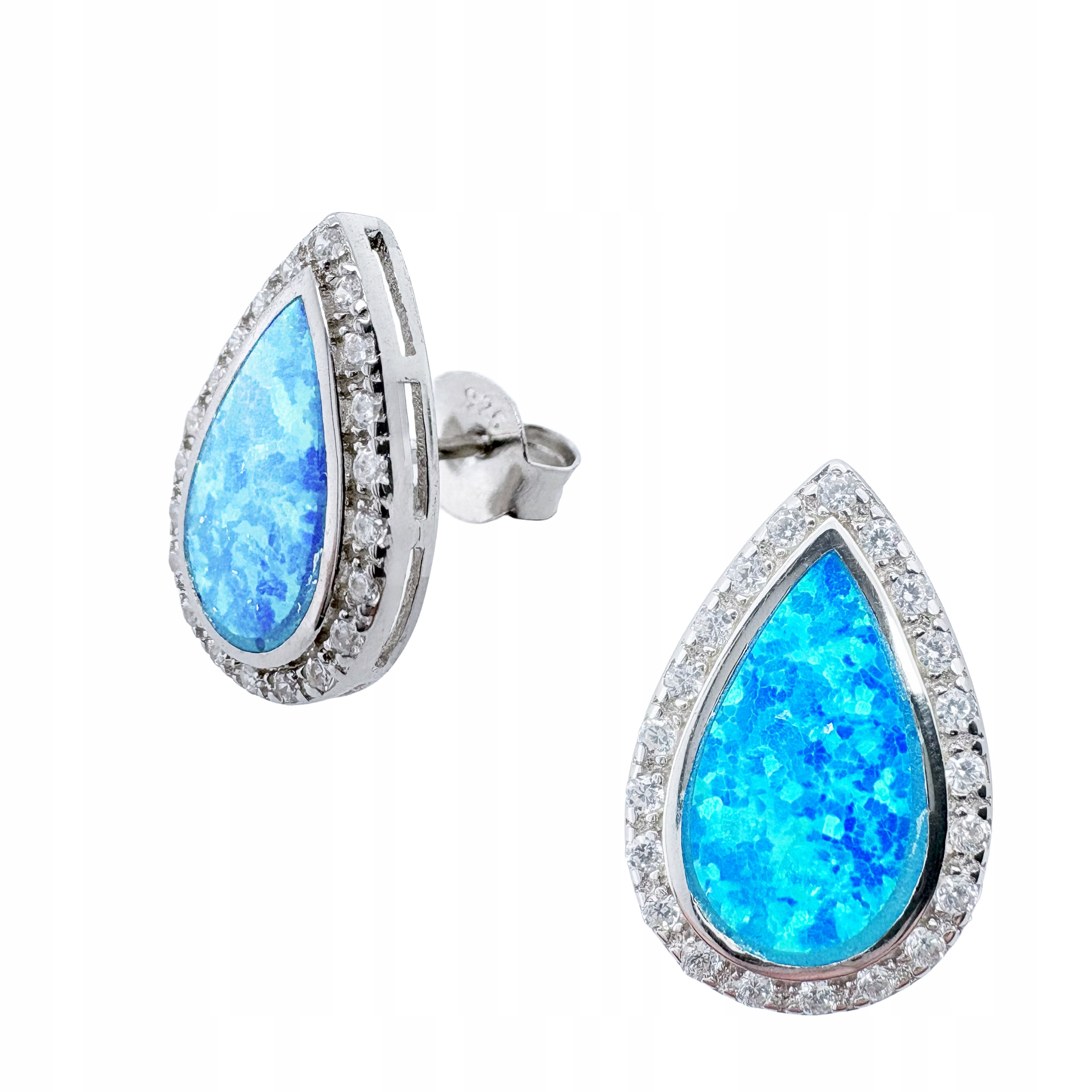 Stříbrné Elegantní Náušnice Slza S Přírodním Modrým Opálem Ryzost 925