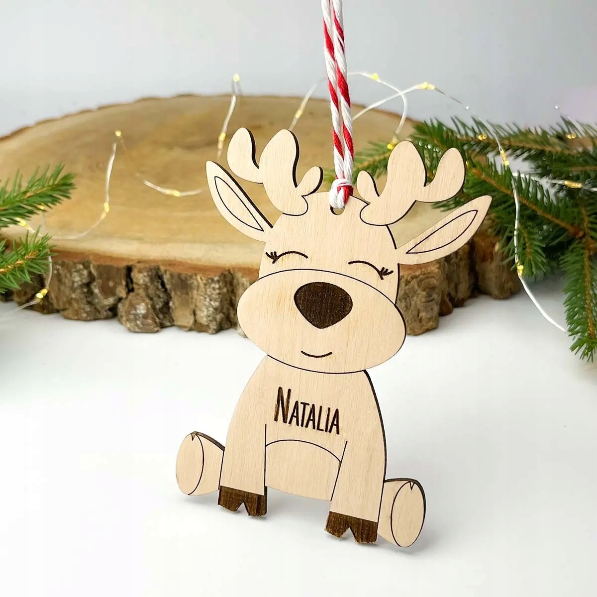 DREWNIANA BOMBKA z imieniem na choinkę święta _025