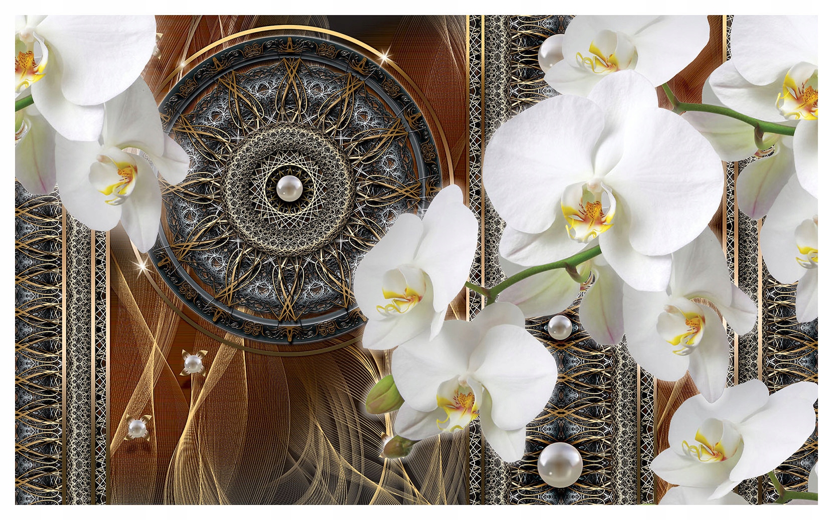 Fototapeta Orchidea a Zlatá vinylová mandala 368x254 lepidlo