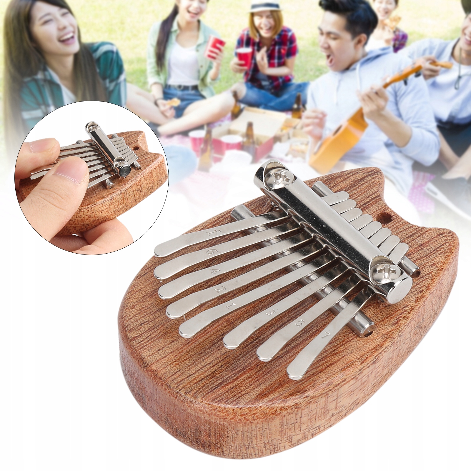 KALIMBA DREWNIANA 8 KLAWISZY INSTRUMENT MUZYCZNY PRZENOŚNE PIANINO ZESTAW Stan opakowania oryginalne