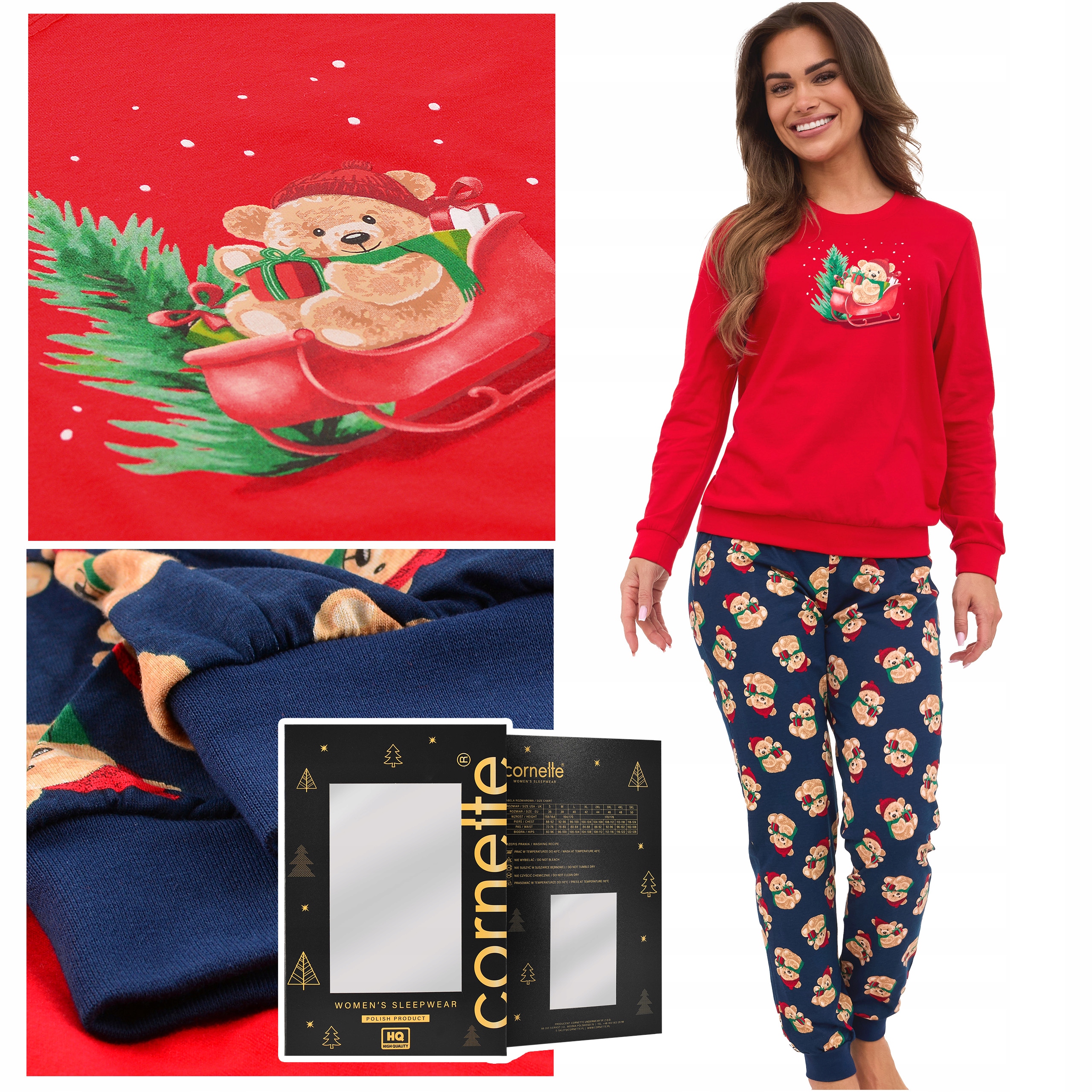 Cornette Dámské pyžamo s dlouhým rukávem a potiskem Medvídci Bavlna XL