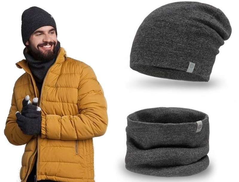 

Komplet męski Czapka Beanie+ Komin golf Grafitowy