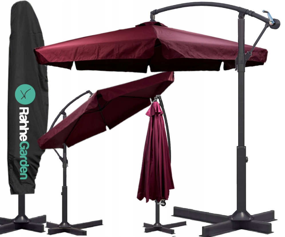 Parasol ogrodowy 350cm Składany Solidny z Wysięgnikiem Falbaną Pokrowiec