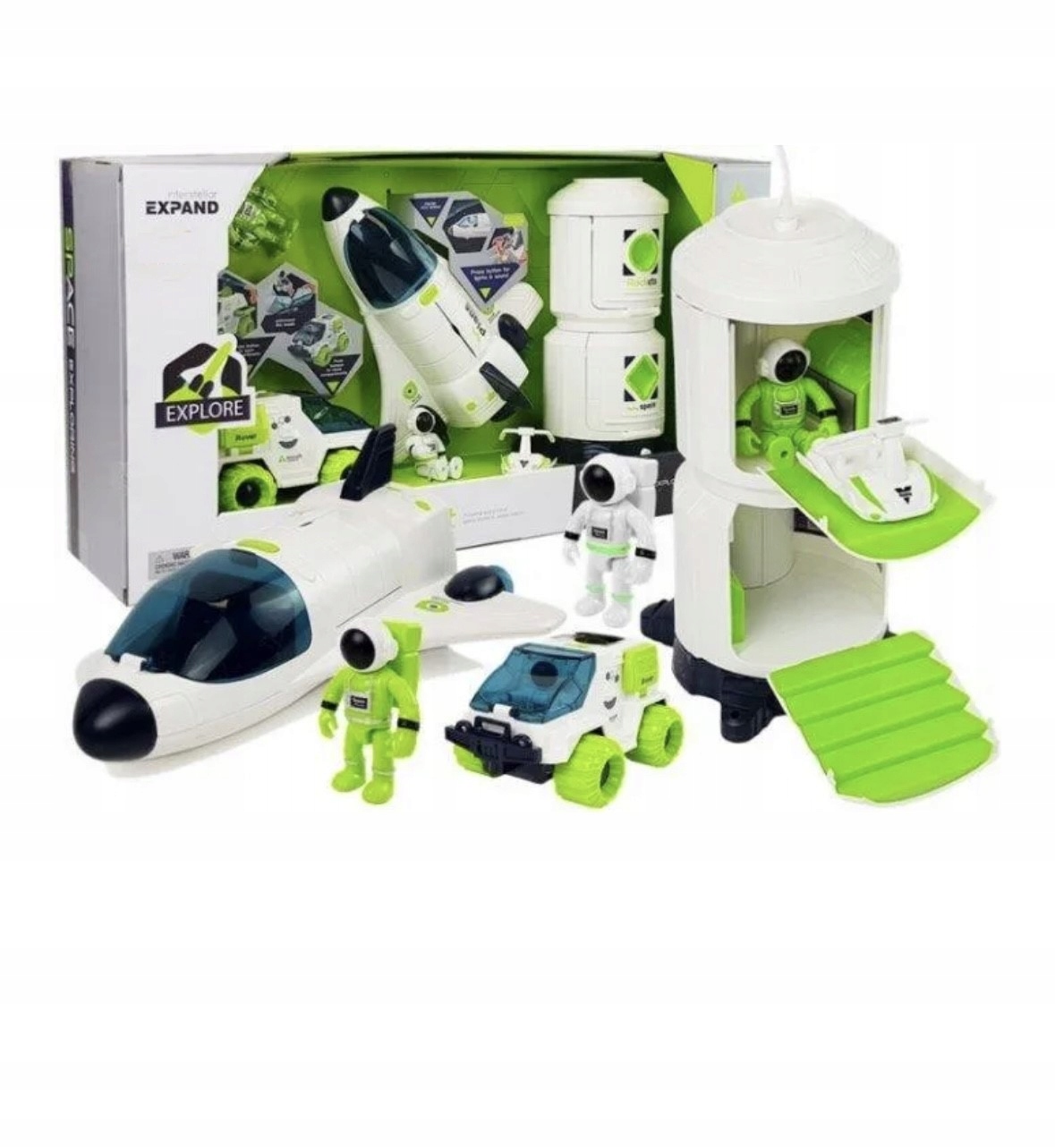 ZESTAW KOSMICZNY RAKIETA, PROM, KOSMONAUCI, ŁAZIK