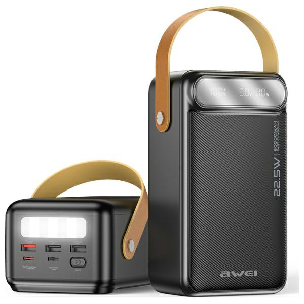 Powerbanka Awei P101K 60000mAh 22,5W černá, svítilna, 5 portů, rychlé nabíjení