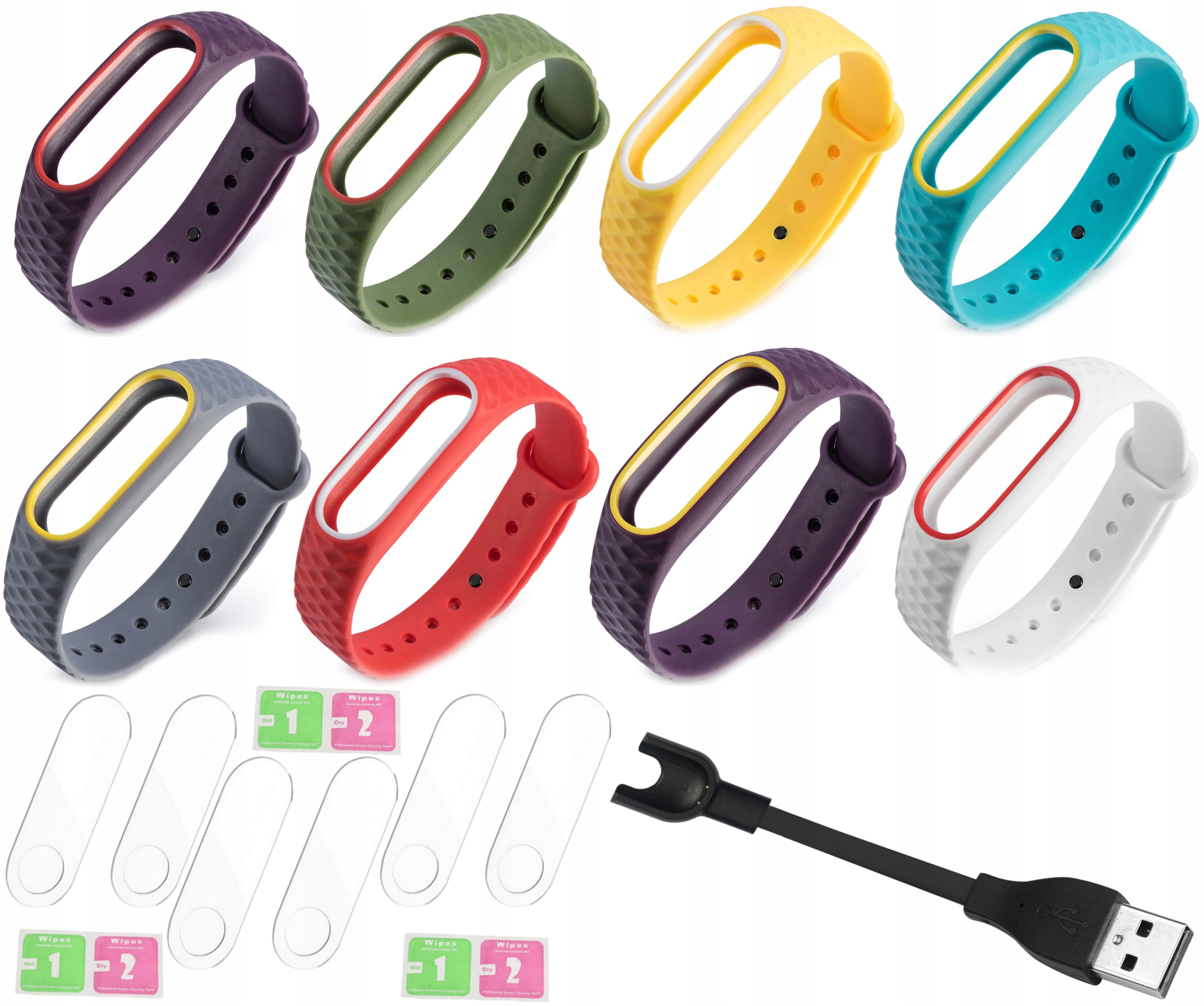 5x Opaska do Xiaomi Mi-Band-2 +6x Folia +ładowarka