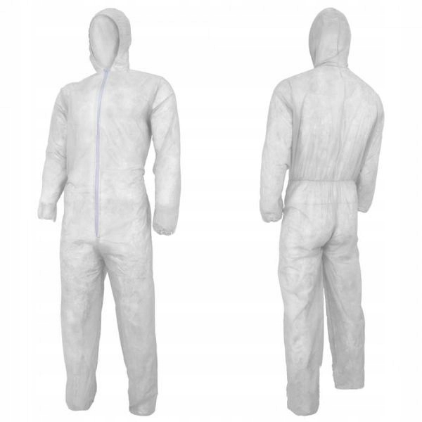 KOMBINEZON OCHRONNY JEDNORAZOWY MALASKI LAKIERNICZY BIAŁY Z KAPTUREM r. XL