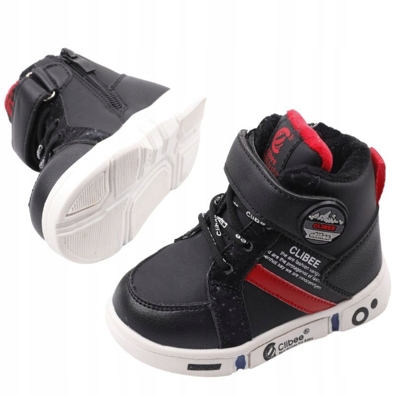 BOTKI CHŁOPIĘCE OCIEPLANE BUTY ZIMOWE SPORTOWE ŚNIEGOWCE TRAPERY CZARNE Kod producenta H-277BLACKRED24