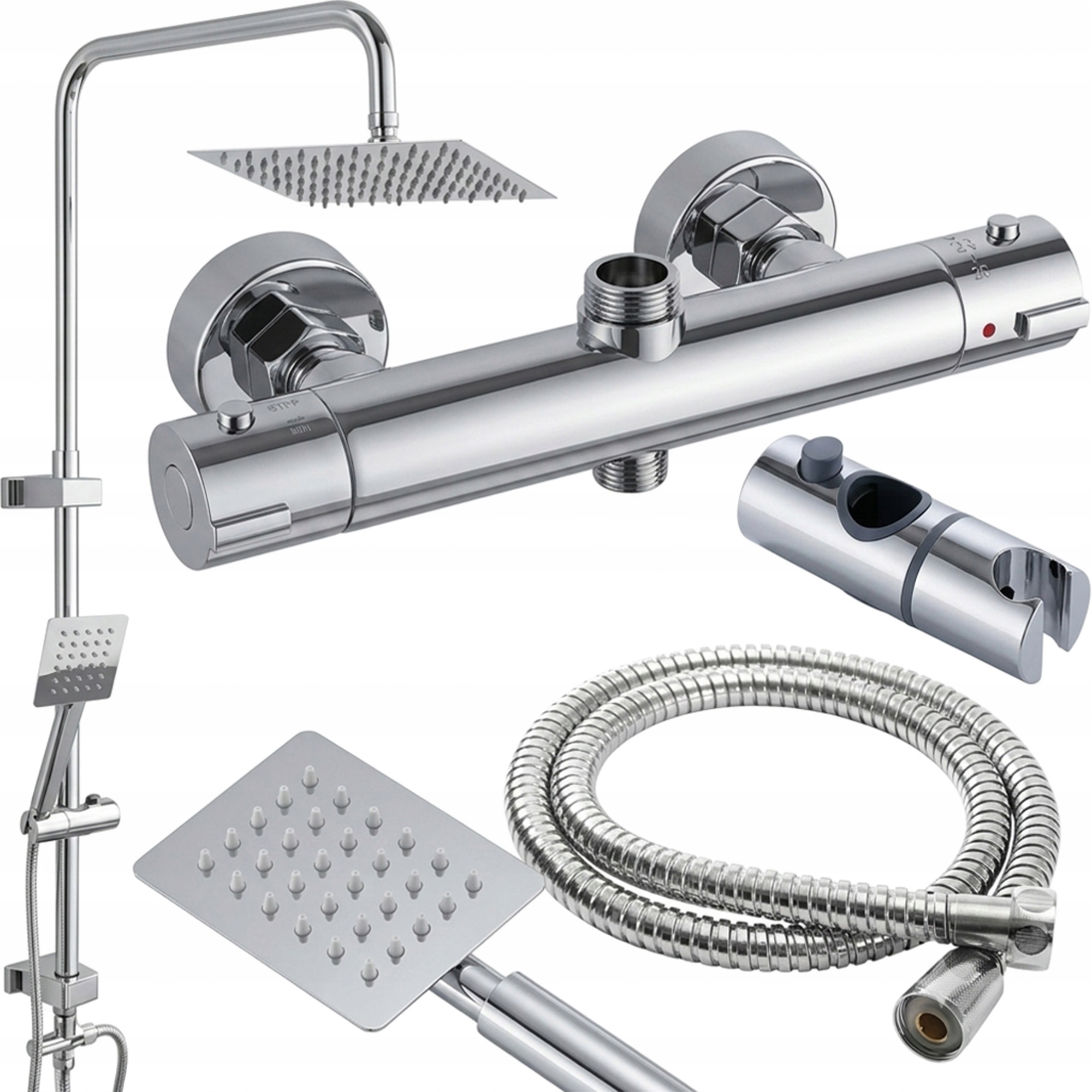 Sprchový Set Termostatický Sloup Dešťová Sprcha 21X21 Chrom 38C