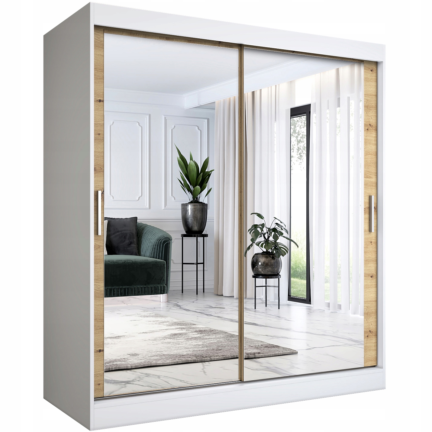 

Szafa przesuwna 180 cm biały artisan +lustro Mkp