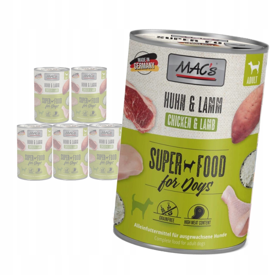 Levně MAC's Dog Bezobilné Vlhké Krmivo pro psy s kuřecím a jehněčím masem 6x400 g