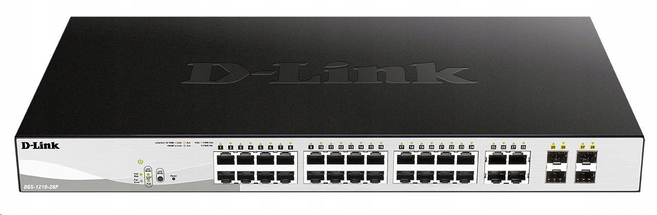 D-Link DGS-1210-28P 28-portový gigabitový Smart+ PoE switch, 24x GbE PoE…