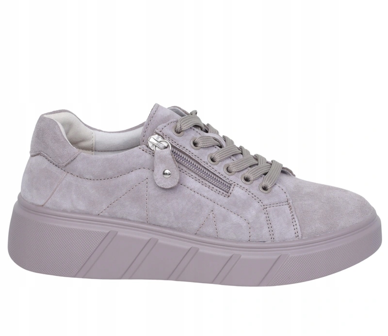 Zamszowe półbuty sportowe damskie skórzane na platformie taupe sneakersy