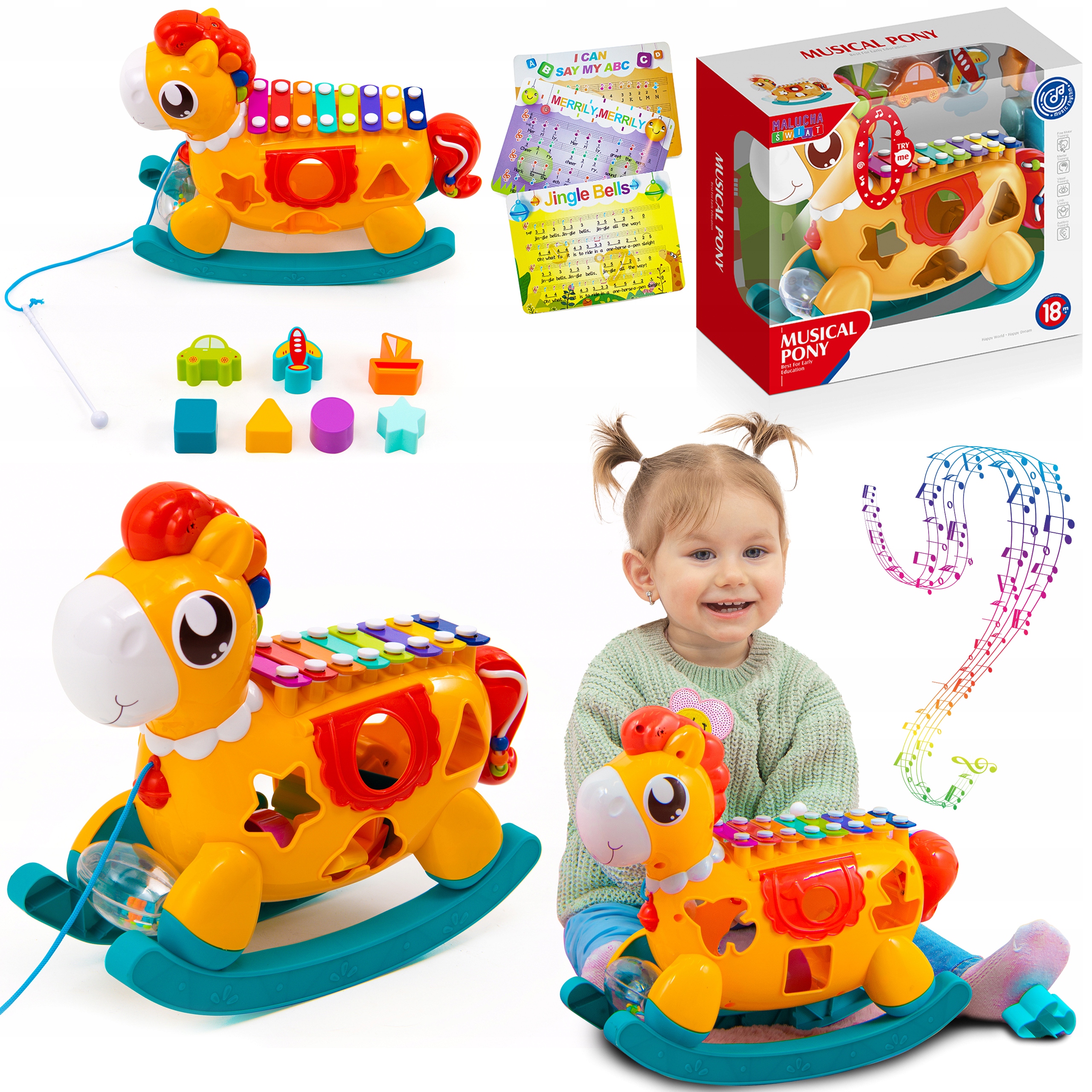 INTERAKTYWNY KONIK SORTER KLOCKI KSZTAŁTY CYMBAŁKI ŚWIATŁO + DŹWIĘK 8W1