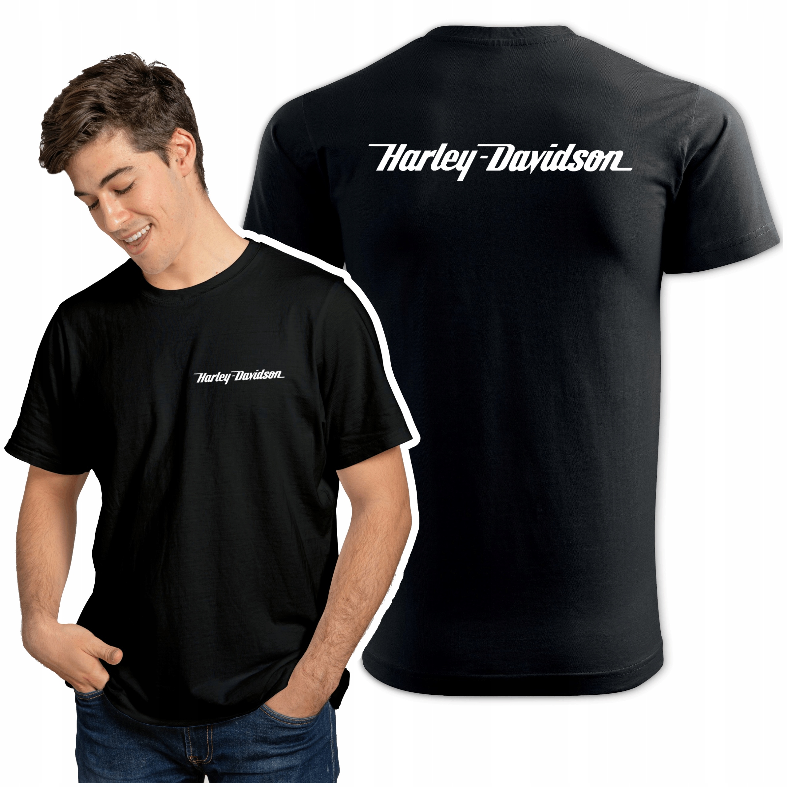 

Czarny męski t-shirt Harley Davidson H-d z napisem
