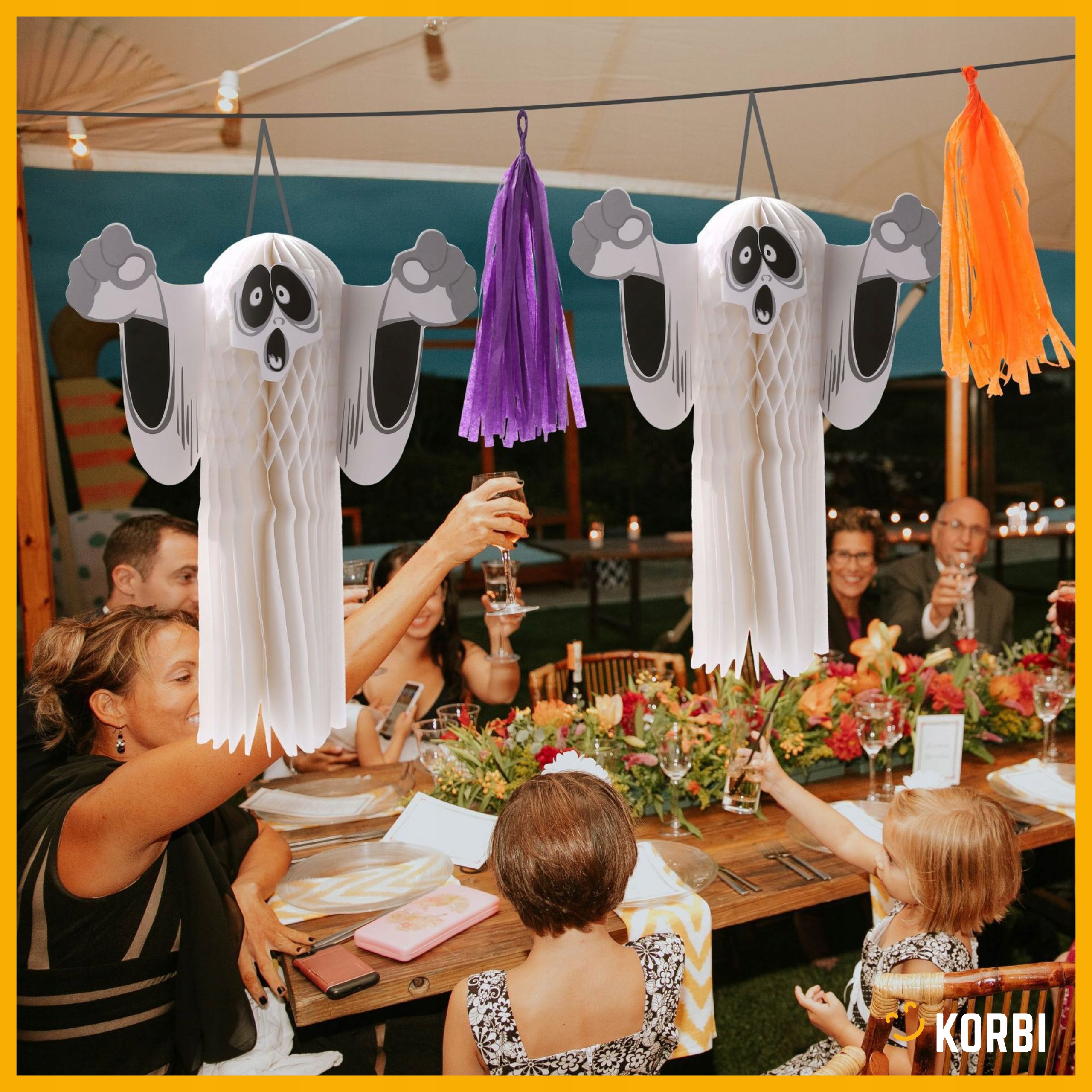 DUCH DEKORACYJNY OZDOBA HALLOWEEN PAPIEROWE WISZĄCE DUSZKI BIAŁE 3D 2SZT Kolor biały