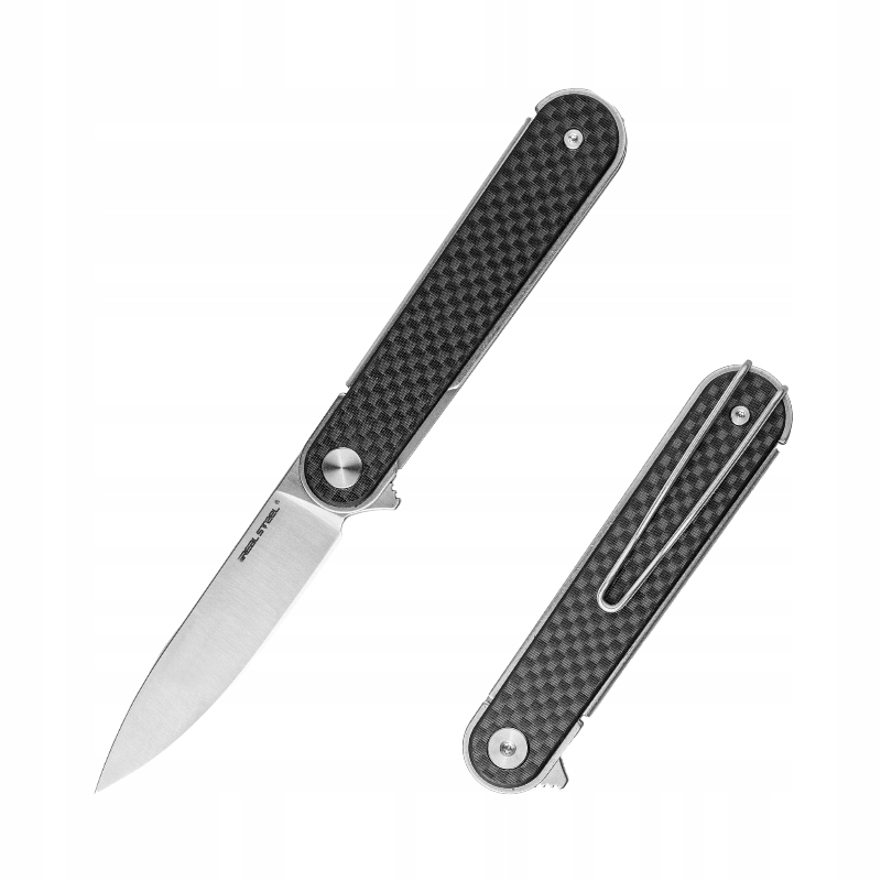 Nůž Real Steel Iris Flipper Liner Lock Satin 12C27 Black G10 & Cf