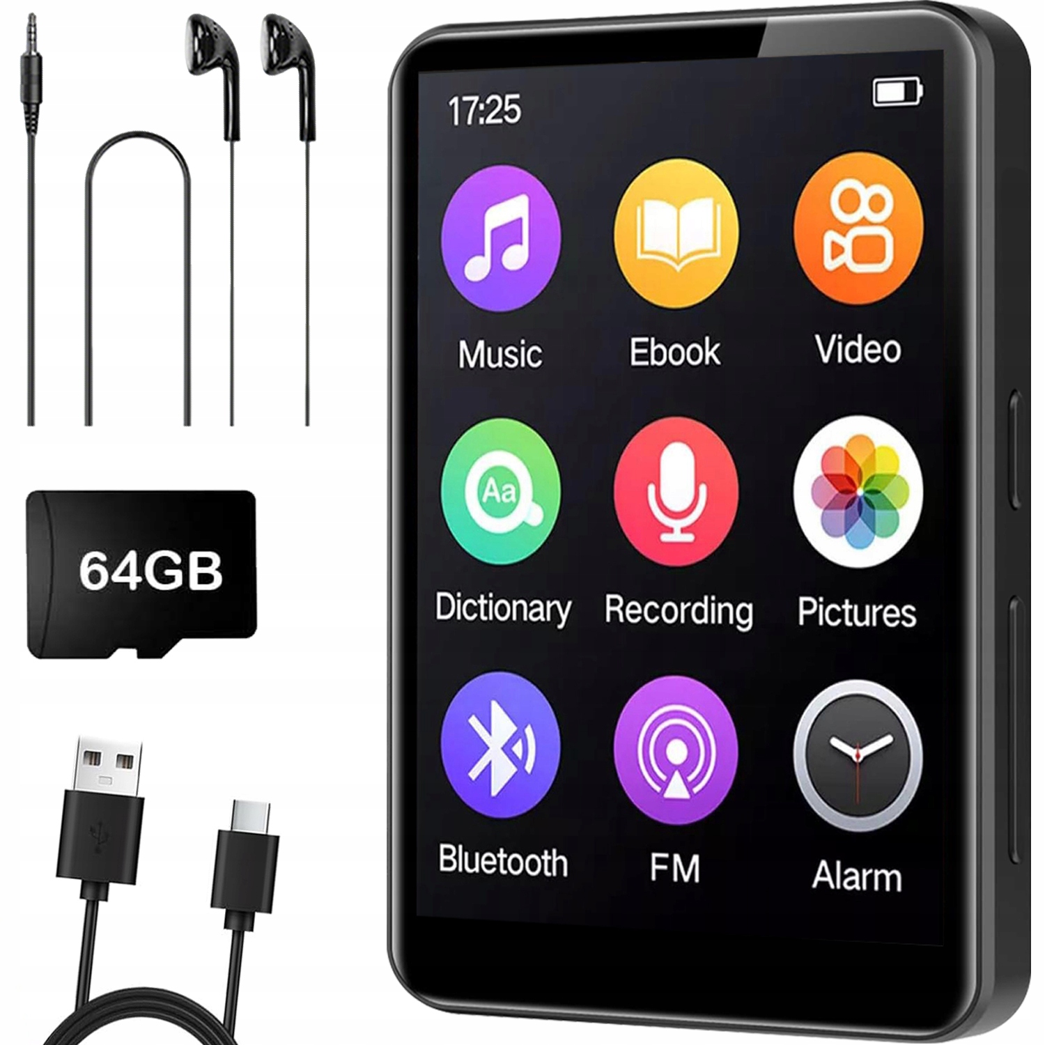 MP3 МУЗЫКАЛЬНЫЙ ПЛЕЕР BLUETOOTH FM РАДИО 64 ГБ ПОРТАТИВНЫЙ АУДИОКНИГА НАУШНИКИ