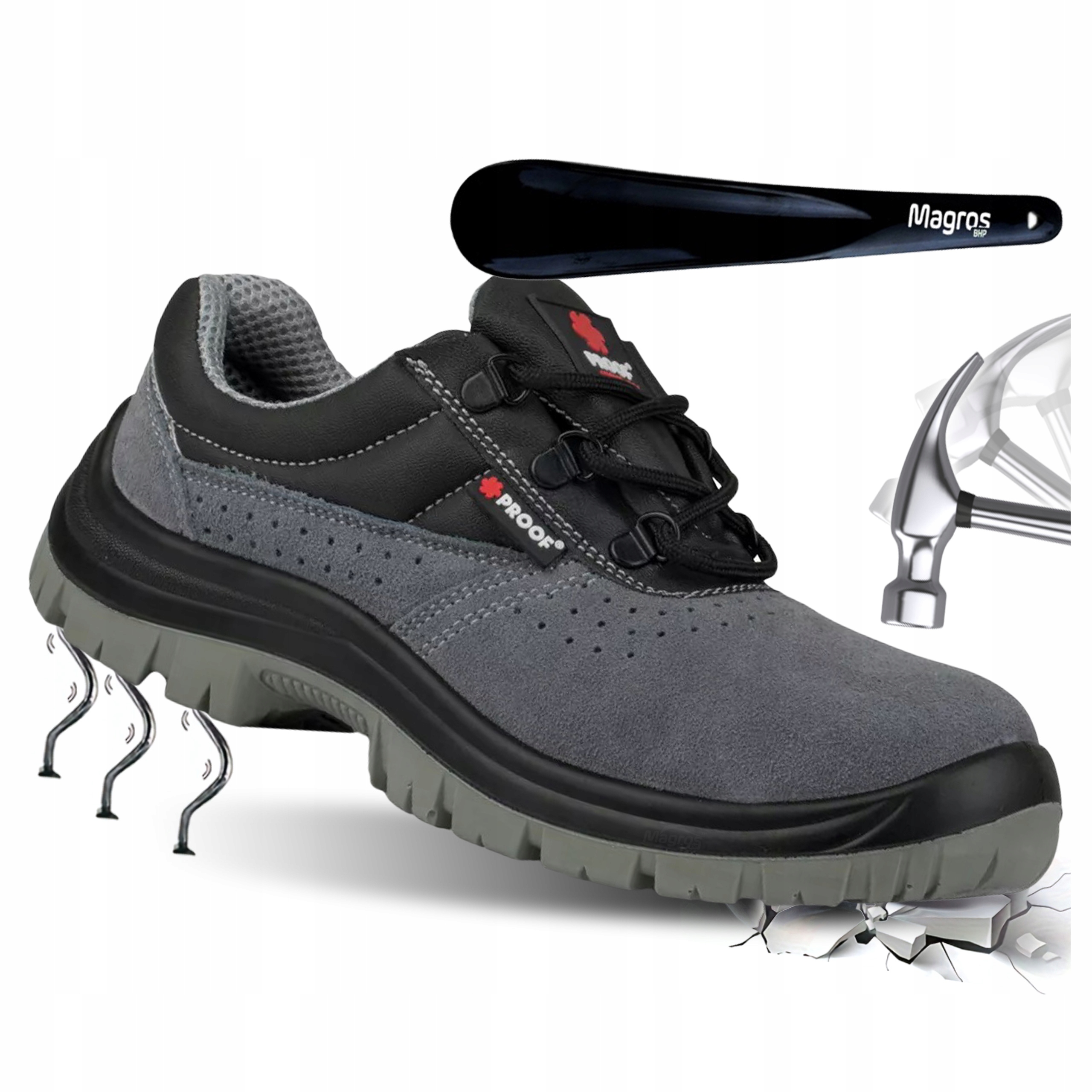 Buty Robocze Ochronne Męskie Welurowe Półbuty Bhp Proof Kaps3 S1P Src r.44