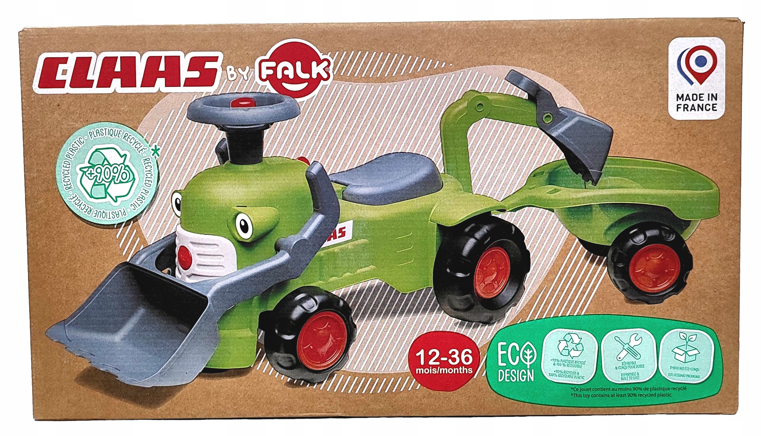 Falk Traktorek Claas jeździk z przyczepką, ładowarką i łyżką