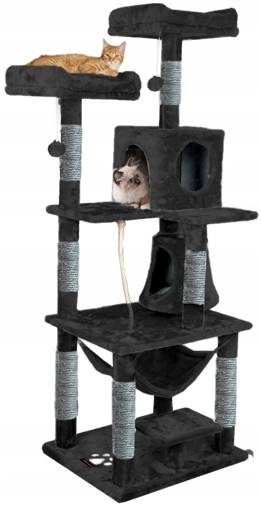 Levně Drapak Pro Kočky Černý Domeček Budka Dřevo Věž XXL 170 cm