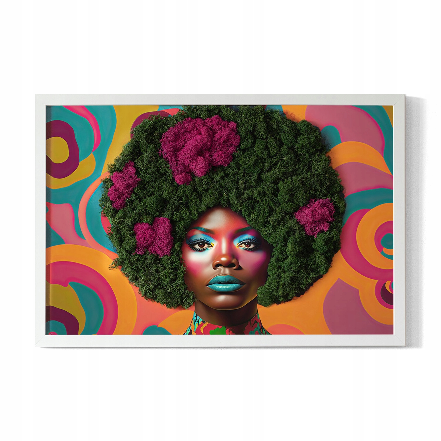 Obraz severský lišajník rám Žena s afro 60x40
