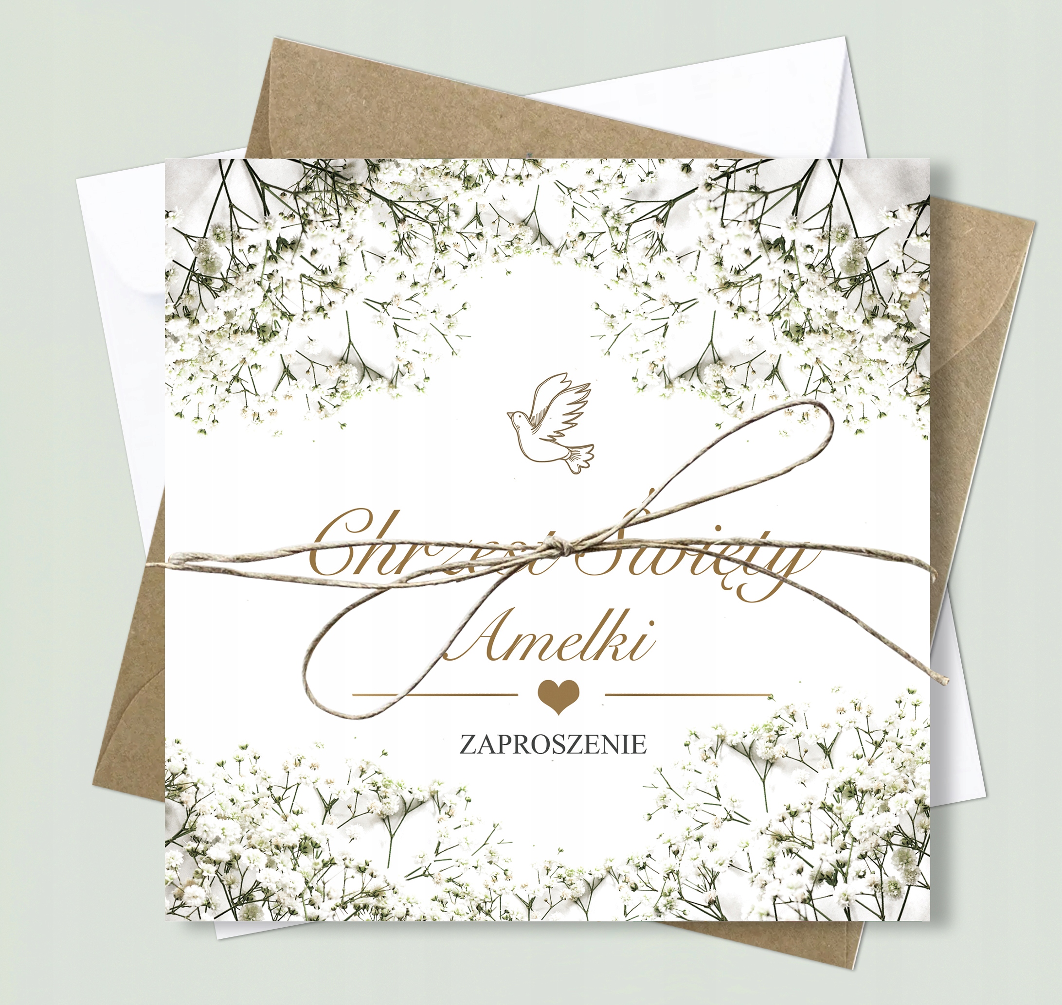 Zaproszenia na Chrzest Gipsówka Boho z kopertą KREATOR Marka inna