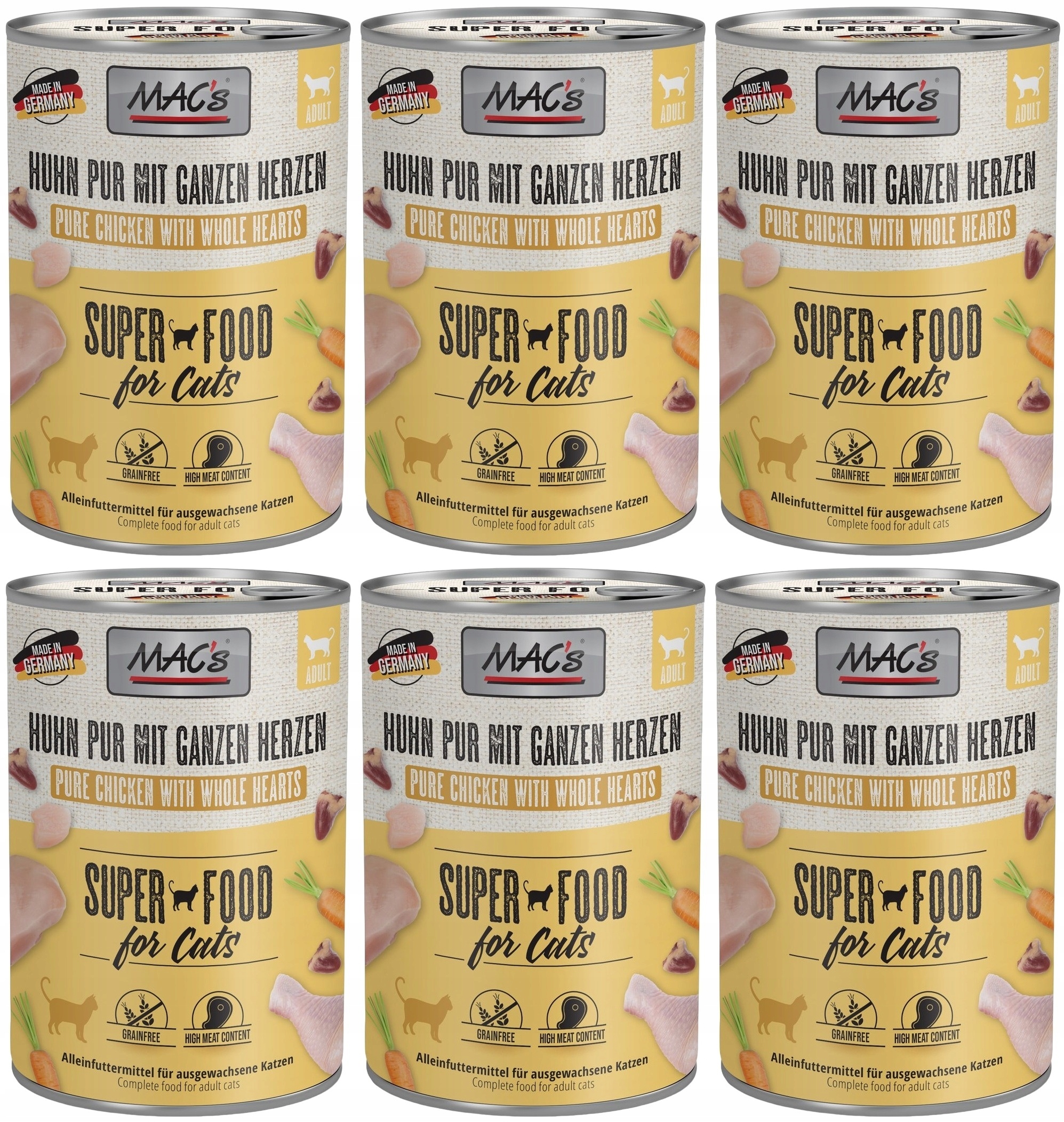 Levně Mac's Cat Kuře a srdce Drůbeží 6 x 400 g