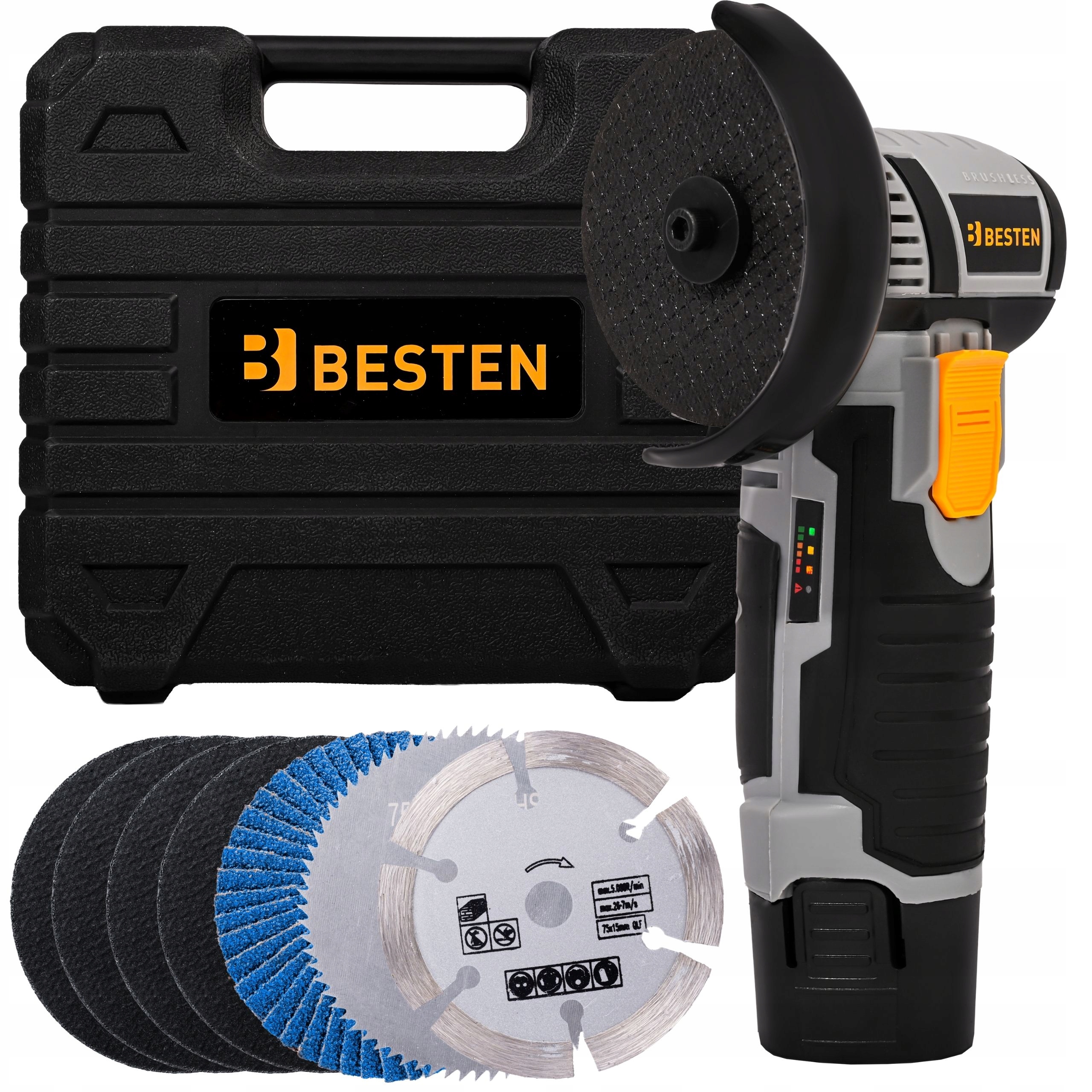 Szlifierka kątowa akumulatorowa mini gumówka bezszczotkowa 2x Aku 7x Tarcza