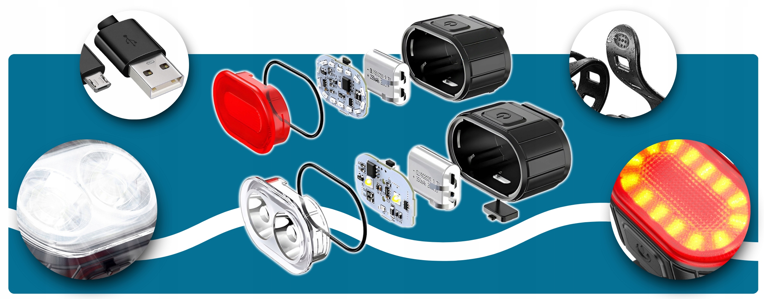 Lampka Rowerowa Przednia Tylna LED na Rower Kierownicę MOCNA USB Jasna Czas pracy 12 h