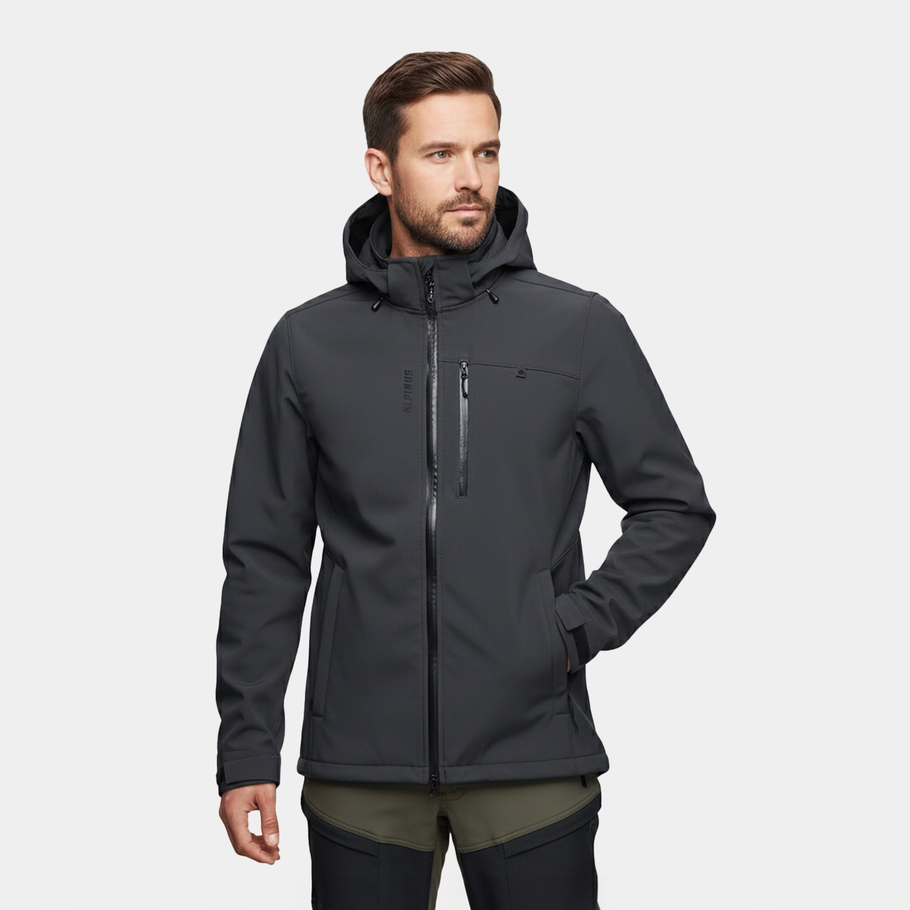 Kurtka męska softshell Alpinus Roignais kaptur membrana 3warstwy grafit XL
