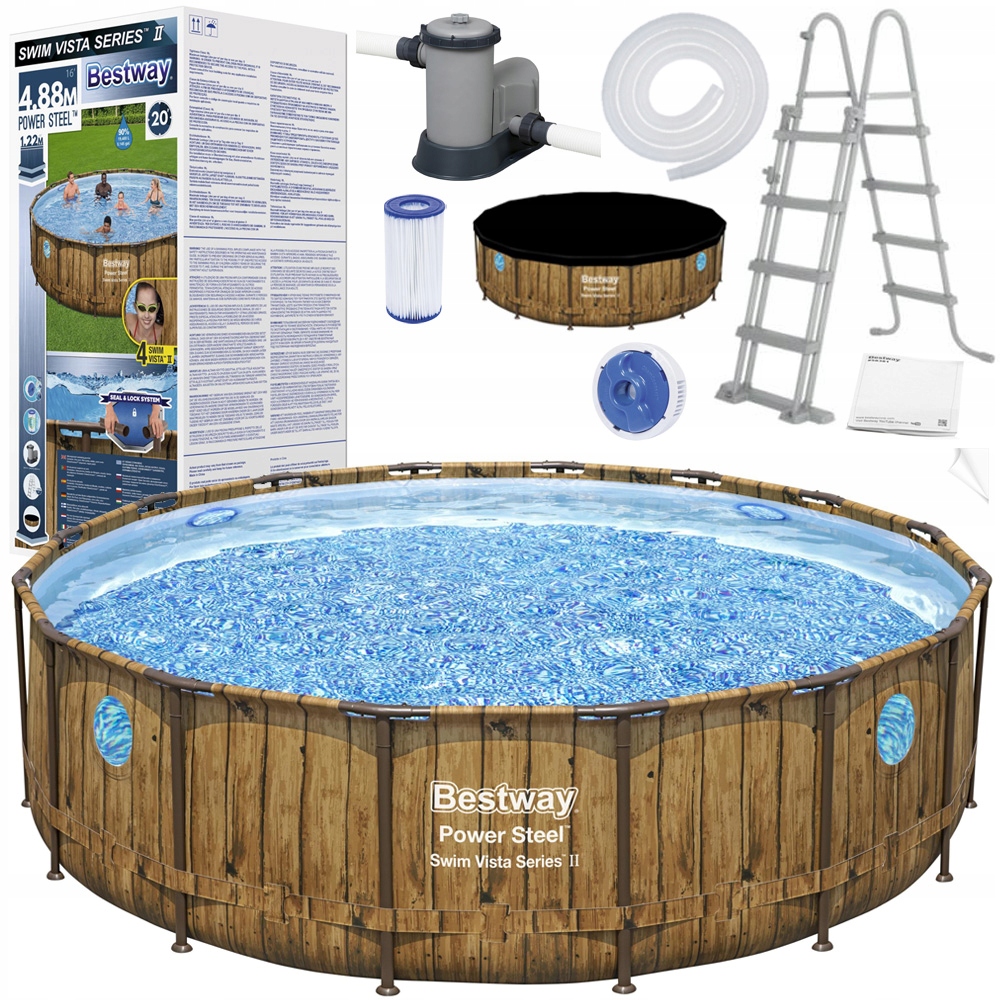

Bestway Basen stelażowy drewno 488x122 11w1 56725