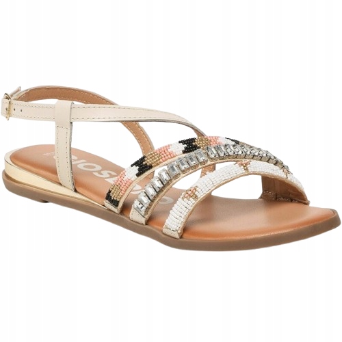 Gioseppo Béžové Kožené Sandály S Ozdobnými Korálky 37 J1A