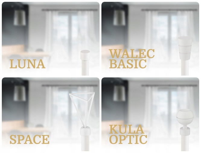 Karnisz metalowy pojedynczy Biały Mat 120 cm 19mm Luna rózne wzory Rodzaj karnisza pojedynczy