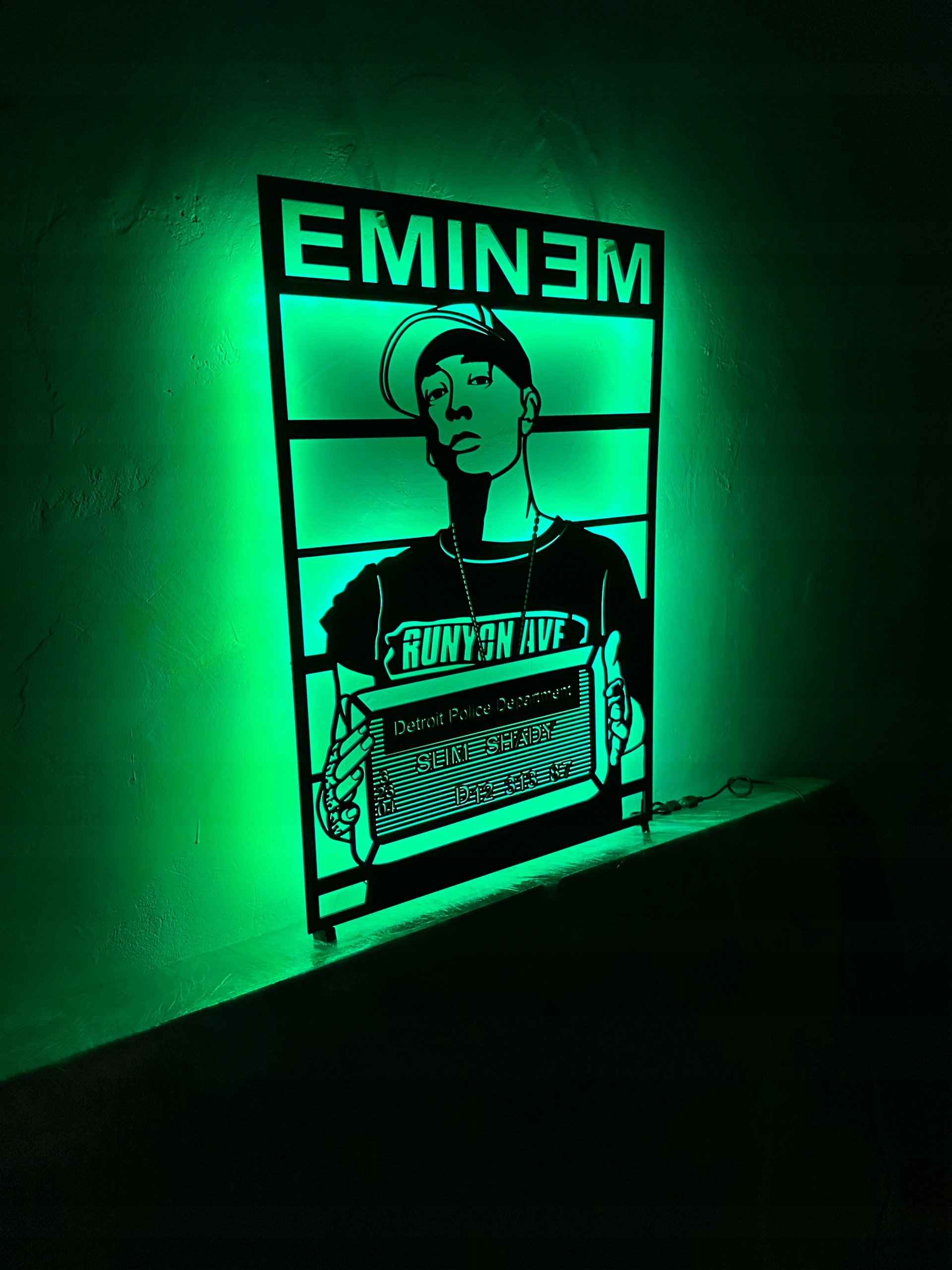 Dřevěný 3D obraz Eminem Nástěnná Dekorace Dárek Noční Lampa Led