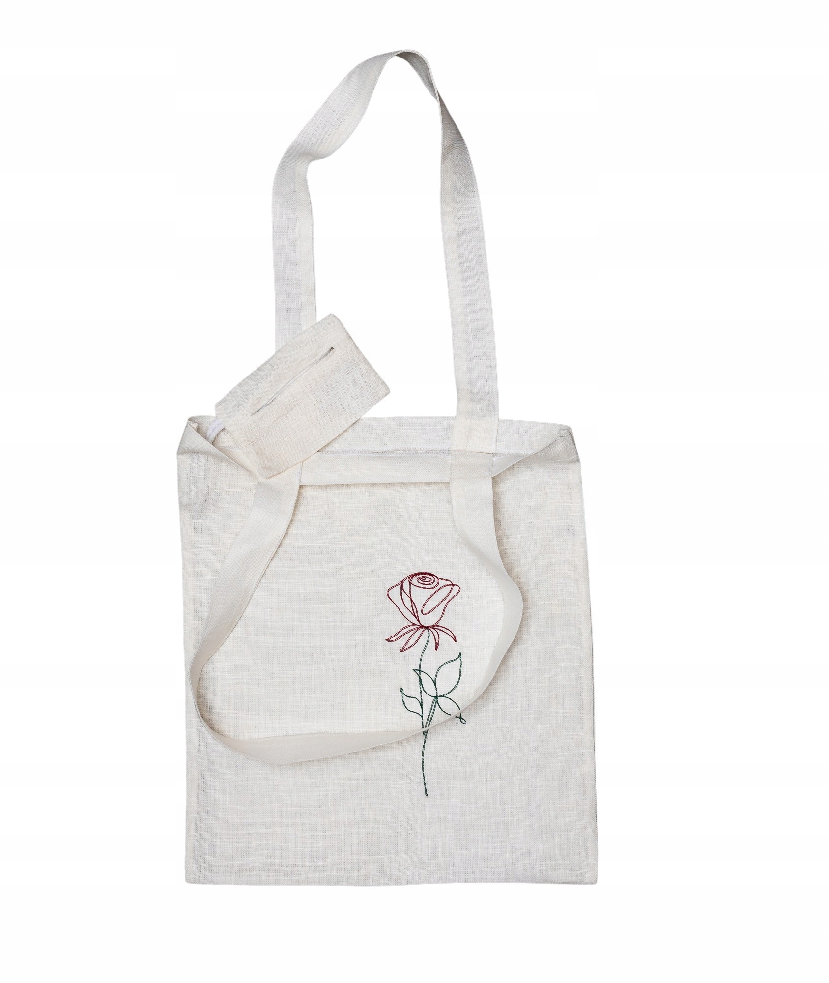 

Lniana torba na zakupy z kieszonką haft Róża