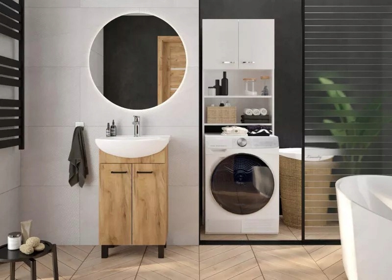 Szafka łazienkowa z umywalką 50cm dąb złoty POLSKA Montaż meble do samodzielnego montażu