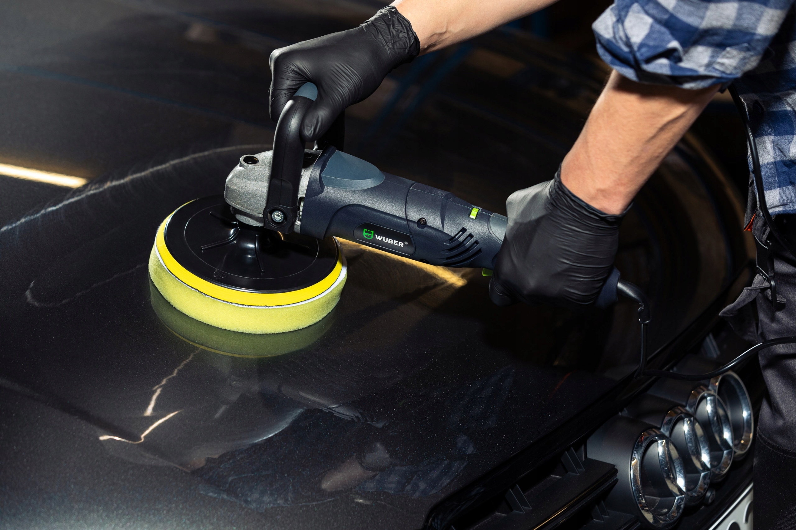 POLERKA SAMOCHODOWA SZLIFIERKA Z REGULACJĄ OBROTÓW + ZESTAW GĄBEK + FILC Marka Wuber