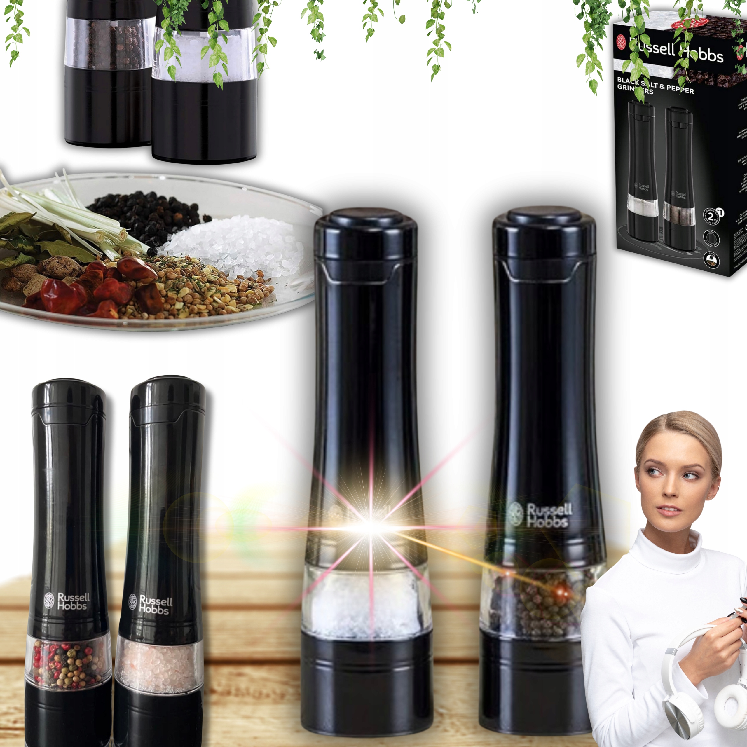 Sada 2 X Elektrický Mlýnek Na Sůl A Pepř A Bylinky S Kořením S Regulací!