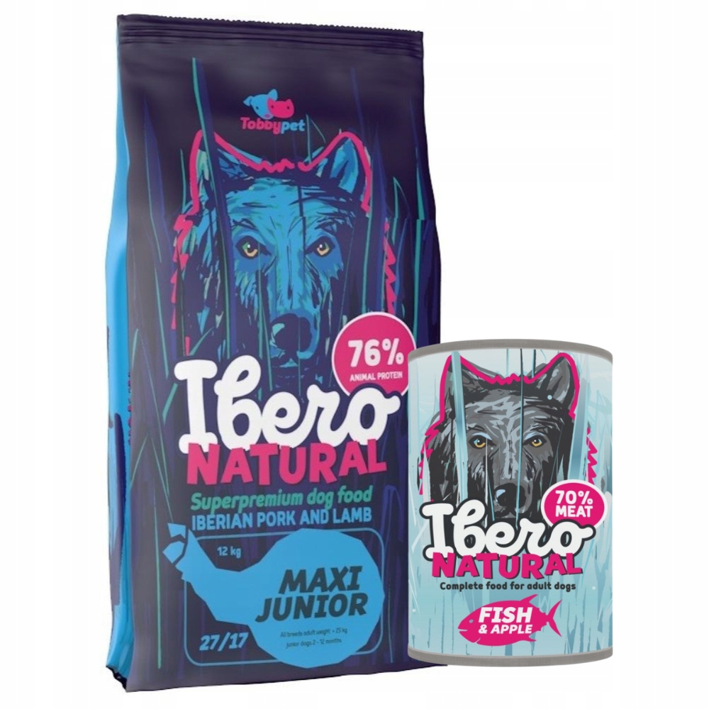 Levně Balíček pro velká štěňata: Ibero Maxi Junior 3 kg Fish & Apple 400 g