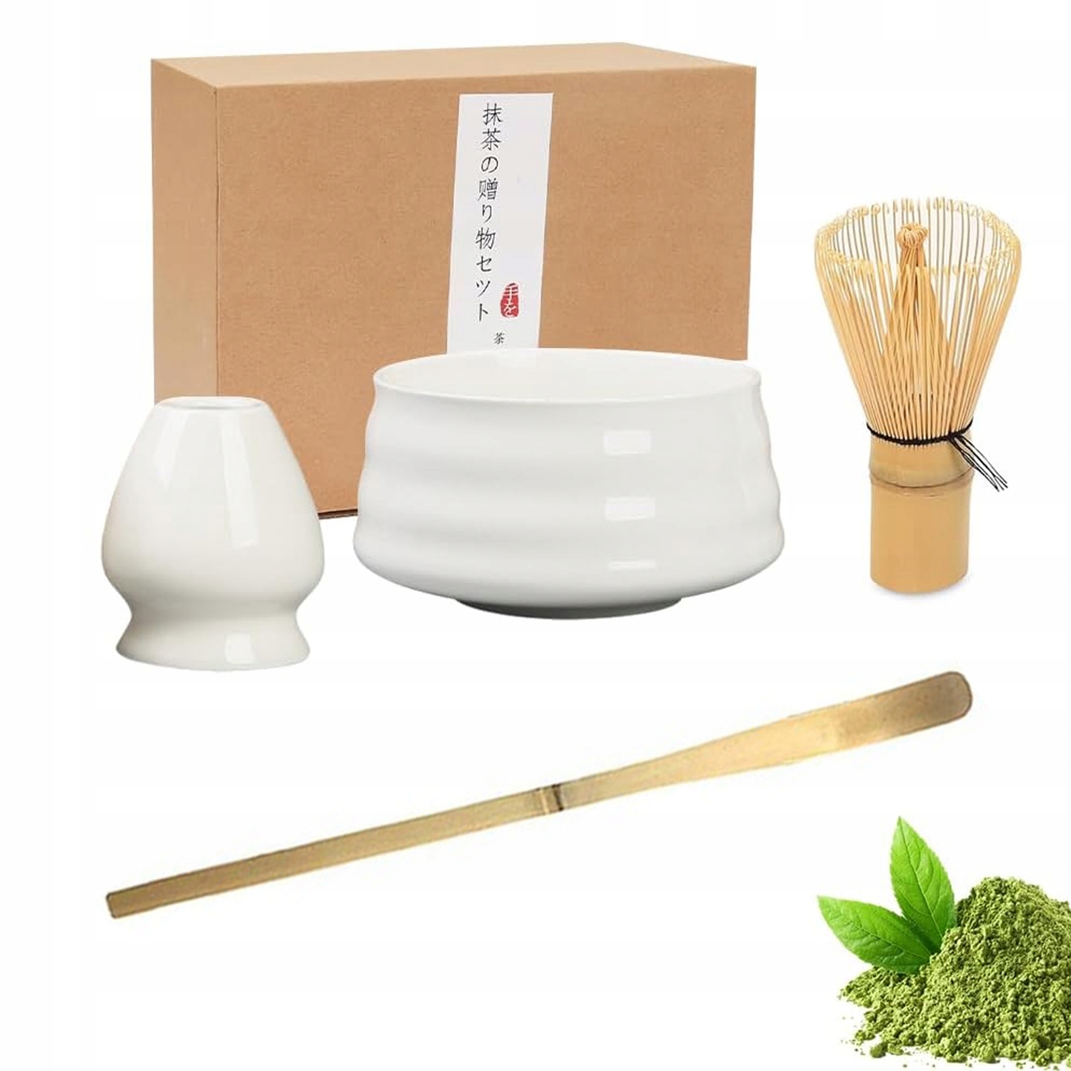 Levně Bambusový Dárková Sada Na Čaj Matchy Chashaku Šlehací Metla Lžíce 4EL