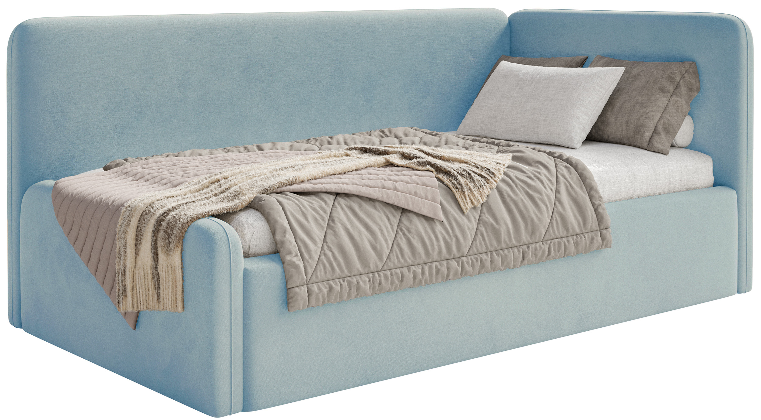 Postel pro mláděž 90x200 cm Fanklo modrá velurová pravá matrace