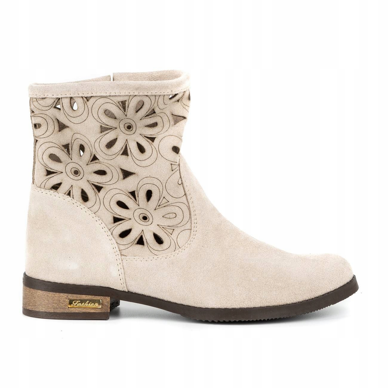 

Wygodne botki ażurowe skóra Alice jasny beż 42