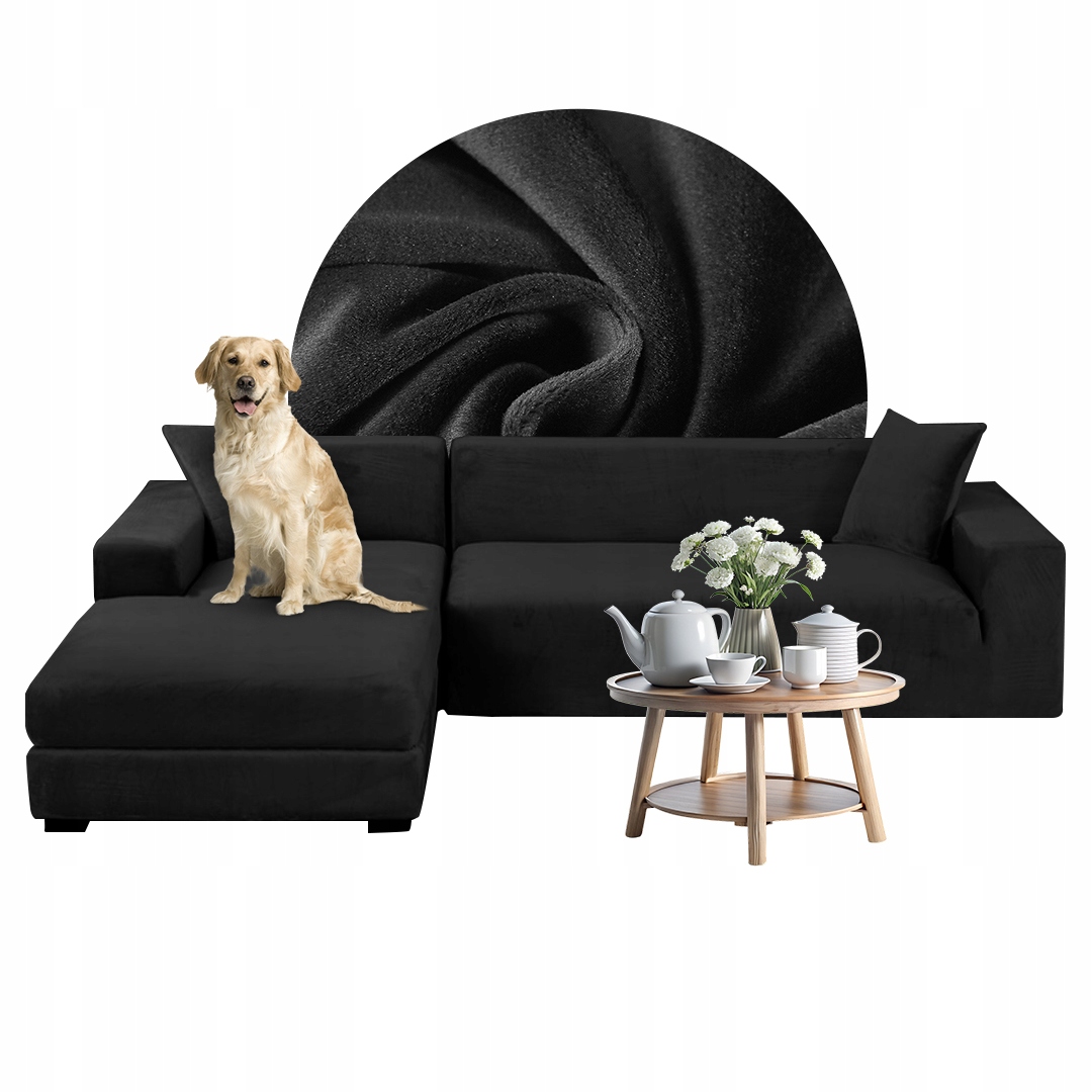 Sada potahů na roh L 2+3 os. Tlustý Welur Černá